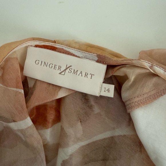 Ginger Smart Womens Silk Cotton Blouse Sz 14 Orange Flutter Sleeve Abstract Top - Picture 6 of 9